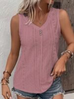 Women'S Plus Size Sleeveless Black Top With Fake Buttons - Casual V-Neck, Stretchy Fabric For Spring & Summer, Weekend Casual Wear, Casual Wear Top|Vneck Top|Stretchy Fabric - Image 9