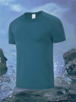 1Pc Men'S Ice Sliky Fiber T-Shirt With -7? Ice Feel Technology, Moisture-Wicking Quick-Dry High Elasticity Fabric, Breathable Gradient Mesh Design For Sports & Casual Wear - Black, All-Season Round Neck Short Sleeve Tee, Summer Activewear, Moisturewicking Fabric, High Elasticity Shirt - Image 9
