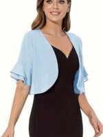 Layered Flare Sleeve Crop Blouse, Versatile Open Front Blouse For Spring & Summer, Women'S Clothing - Image 6