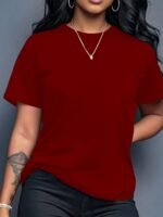 Women'S Vibrant Orange Crew Neck T-Shirt - Soft Stretch Casual Short Sleeve Top, Breathable Regular Fit For Spring & Summer, Machine Washable, Casual Attire, Simple Timeless Design, Comfortable Fabric - Image 6