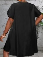 Women'S Elegant Bow Tie Neckline Dress - Vibrant Green Fitted Solid Color, Short Sleeve Lightweight For Spring Summer Fall, Casual To Semi-Formal Occasions, Seasonal Fashion, Smooth Glossy Texture, Spring Fashion, Quality Stitching, Stylish Ladies - Image 7