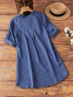 Plus Size Casual V-Neck Sleeveless Blouse With Fake Buttons - Beige, Asymmetrical Hem, Long-Sleeve, Non-Stretch Fabric, Perfect For Spring/Summer, Casual Attire|Vneck Blouse|Asymmetrical Hemline, Plus Size Shirts - Image 8