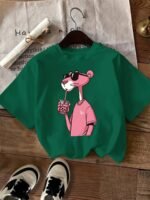 Women'S Casual Crew Neck T-Shirt With Cute Cartoon Print, Short Sleeve, Regular Length, Slight Stretch Fabric, Pink Tigger Design, Soft Polyester Material, Perfect For Casual Attir - Image 2