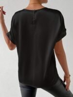Women'S Batwing Short Sleeve Round Neck Blouse - Elegant Solid Color Non-See-Through Shirt, Machine Washable Lightweight Top For Spring Summer Fall, Versatile Casual & Formal Wear, Seasonal Fashion, Flowing Silhouette, Smooth Texture - Image 10