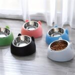 1Pc Elevated Stainless Steel Cat Bowl, 2-In-1 Inclined Food & Water Dish With Cute Ear Stand, Neck Protection Design For Cats - Available In White, Black, And Gray - Image 4