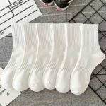 6 Pairs Solid Crew Socks, Simple & Comfy Unisex Mid Tube Socks, Women'S Stockings & Hosiery