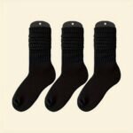 3 Pairs Of Women'S Mid-Calf Socks In Black, White And Gray Solid Colors, Spring And Autumn Fashionable And Versatile Simple Heel Socks - Image 4