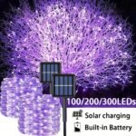 Solar Led Fairy Lights, 11.89Meter 100Leds/21.95Meter 200Leds/32.0Meter 300Leds Outdoor Festoon String Lights For Garden, Christmas Tree, Grass, House Decoration - Solar-Powered With Light Sensor Control