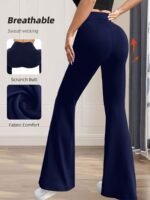 Women'S High-Waisted Black Flared Pants - High-Elastic Lightweight Breathable Yoga & Dance Pants With Tummy Control, 4-Way Stretch, Line-Up Hips For Casual & Workout Wear, Yoga Pants - Image 7