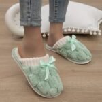 Solid Color Home Warm Slippers, Slip On Soft Sole Fluffy Flat Bowknot Decor Shoes, Winter Plush Cozy Non-Slip Shoes - Image 8