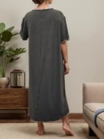 Plus Size Women'S Gray Nightgown With Bow Tie - Image 5