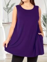 Women'S Plus Size Sleeveless Tank Top With Pockets - Casual, Comfortable, And Stylish Red Blend Vest For Casual Attire, Plus Size - Image 6