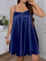 Women'S Plus Size Sexy V-Neck Night Dress, Solid Color Polyester With Elastane, Cross Strap Back, Woven Fabric, Lightweight 90G/M?, For Spring/Summer/Fall - Slight Stretch Design - Image 10