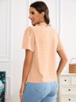 Elegant Deep V-Neck Lace-Up Blouse For Women - Chic Solid Color Shirting Style With Eyelet Detail, Versatile For All Seasons - Image 6