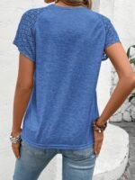 Women'S Elegant Black Short Sleeve T-Shirt With Lace Detail - Polyester, Crew Neck, Medium Stretch, Spring/Summer/Fall Fashion, Knit Fabric, 170 G/M?, Casual Wear|Lace Trim Top|Stretchy Fabric - Image 10