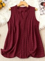 Elegant V-Neck Tank Top For Women, Made Of Solid Color Knitted Fabric, Featuring High Elasticity, Suitable For Wearing In All Seasons. - Image 5