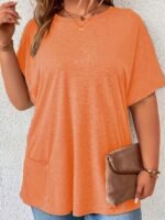 Plus Size Women'S Casual Short Sleeve T-Shirt - Vibrant Purple Solid Color With Side Pockets, Relaxed Fit Round Neck, Medium Stretch Machine Washable Fabric For Spring/Summer Casual Attire, Ladies T Shirts, Versatile Clothing, Mediumstretch Material - Image 4