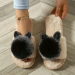 Women'S All-Season Slip-On Slippers With Plush Faux Fur Trim & Sparkling Embellishments - Soft Fabric Indoor House Shoes For Home, Lounge, Or Casual Wear, Cute Slippers, Loungewear Essentials, Playful Design, Durable Eva Sole - Image 5