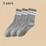 Black And White Striped Minimalist Style Sports Casual Socks (3/5 Pairs) - Image 15