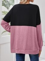 Plus Size, Women'S Casual Long Sleeve T-Shirt - Color-Blocked V-Neck Cross-Strap Design, Black & Olive Green, Machine Washable, Spring Summer Fall Essential, Everyday Outfit, Stylish Pullover, Comfortable Fit, Pullover Top, Casual Attire - Image 9