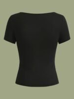 3Pcs Women'S Casual Square Neck Short Sleeve T-Shirts - High Elasticity Solid Color Tops, Machine Washable & Versatile For Casual Attire, All-Season Comfort - Image 8