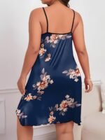 Women'S Plus Sexy Loungewear Dress, Plus Size Floral Print Round Neck Frill Trim Cami Nightdress - Image 8