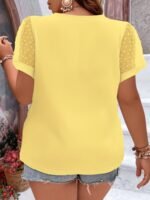 Plus Size Mesh Stitching T-Shirt, Casual V Neck Short Sleeve T-Shirt, Women'S Plus Size?Clothing - Image 9