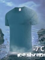 1Pc Men'S Ice Sliky Fiber T-Shirt With -7? Ice Feel Technology, Moisture-Wicking Quick-Dry High Elasticity Fabric, Breathable Gradient Mesh Design For Sports & Casual Wear - Black, All-Season Round Neck Short Sleeve Tee, Summer Activewear, Moisturewicking Fabric, High Elasticity Shirt - Image 4