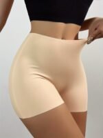 1Pc Women'S High-Waisted Seamless Shaping Shorts - Ice Silky-Like Nylon-Spandex Blend, No-Roll Edge Design, Smooth Non-See-Through Fabric For Gym, Workouts & Casual Attire - Black, High Waisted Shorts - Image 3