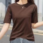 Women'S Elegant Solid Color Crew Neck T-Shirt, Short Sleeve Casual Summer Top, Lightweight Polyester Fabric, Regular Length, No Stretch, For Casual Attire