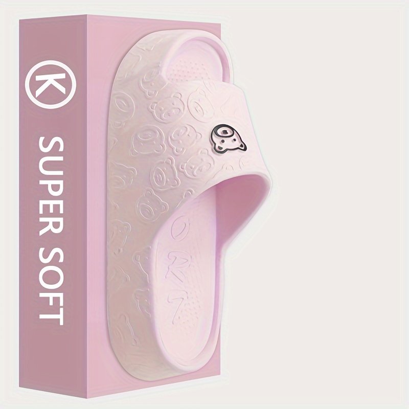 product-fancy-99d66721-2807-4cfb-a31e-638eadc3a2d7.jpg Women'S Thick Sole Non-Slip Eva Slides - Casual Slip-On Beach Indoor/Outdoor Sandals, Cartoon Design, All Seasons, Sizes 36-45, Available In White, Gray, Purple, Green, Black, Pink - Image 1