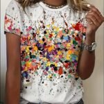 Abstract Print Crew Neck T-Shirt, Casual Short Sleeve T-Shirt For Spring & Summer, Women'S Clothing