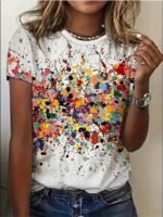 Abstract Print Crew Neck T-Shirt, Casual Short Sleeve T-Shirt For Spring & Summer, Women'S Clothing