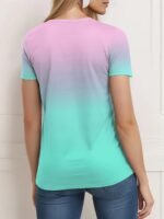 Gradient Crew Neck T-Shirt, Short Sleeve Casual Top For Spring & Summer, Women'S Clothing - Image 8