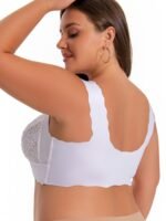 Plus Size High Support Seamless Non-Wired Wide Shoulder Strap Bra With Front Closure, Lace Detailing, V-Neck, Stretch Design, Comfortable Breathable, Suitable For Casual Attire, Ultra-Fitted Vest Style - Image 8