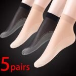 5 Pairs Of Thin Short Stockings, Non-Slip, Durable, Comfortable, Breathable, Transparent, And Form-Fitting.