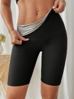 1 Pair Cxyin High-Waist Sweat Sauna Shorts For Women - Black, Tummy Control And Slimming Leg Shaper, Breathable Polyester/Elastane Blend, Ideal For Summer Workouts, Workout Shorts