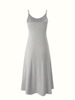 Women'S Simple Lounge Dress, Plus Size Solid V Neck Spaghetti Straps Loose Cami Sleep Dress - Image 7