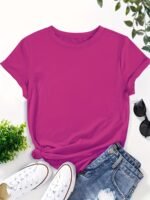 Solid Color Crew Neck T-Shirt, Casual Short Sleeve T-Shirt For Spring & Summer, Women'S Clothing - Image 2
