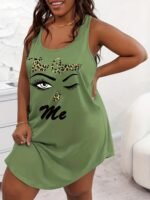 Plus Size Women'S Casual Tank Nightgown - "The Queen" Graphic Print With Leopard Accents, Front Short Back Long Hem, Soft Breathable Fabric, All-Season Machine Washable Lounge Sleepwear, Comfortable Tanktop For Home, Relaxed Fit Sleepwear, Playful Print Design, Long Hem Design - Image 10