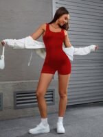 Women'S Off-Shoulder Backless Jumpsuit - Slim Fit Stretchy Solid Color Casual Romper With Drawstring Waist, White & Beige, Spring Summer Fashion, All-Season Versatile Outfit, Jumpsuit For Summer, Comfortable Footwear - Image 2