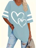 Plus Size, Plus Size Minimalist Heart Print Elegant And Comfortable Short Sleeve T-Shirt For Spring/Summer - Image 4