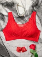 Women'S Novelty Wireless Bra, Semi-Sheer Lace Detail, Polyester And Elastane, Hand Washable - Solid Color - Image 2