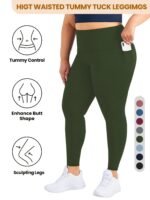 Plus Size High Waist Yoga Pants With Side Pockets - 88% Polyester 12% Elastane Stretchy Tummy Control Leggings, Sculpting Workout Gym Activewear For Women, All-Season Comfort (Machine Washable) - Image 3