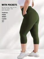 Women'S Plus Size High-Waisted Capri Leggings With Side Phone Pockets, Stretchy Workout Pants - Image 2