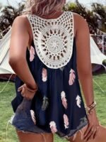 Elegant V-Neck Sleeveless Vest, Woven Non-Stretch Fabric, Pattern, With Contrasting Lace Details, For Women, With Voluminous Floral And Ruffles - Image 3