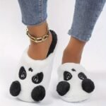 Cute Panda Cartoon Plush Slippers For Women - Cozy Winter Indoor House Shoes With Soft Fabric Upper, Warm Lining & Durable Tpr Sole, Black & White Animal Design, Cute Slippers - Image 2