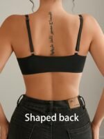 1Pc Elegant Black Lace-Trimmed Wireless Bralette With Front Closure, Breathable & Seamless Light Support For Spring/Summer, No-Pad Comfort Fit, Backless Design, Lace Trim Detail - Image 2