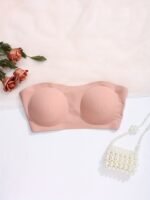 Women'S Seamless Solid Color Strapless Bandeau Bra With Side Clasp - Casual Style, Knit Fabric, Polyamide Blend (85% Polyamide, 15% Elastane), Removable Padding, High Support Wireless Design For Adults - Image 4
