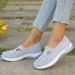 1 Pair Women'S Breathable Open Toe Sneakers, Casual All-Season Slip-On Walking Shoes, Lightweight Flat Sole With Solid Color Design, Comfortable Fabric Upper/Inner And Faux Sole - Image 21